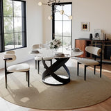 POVISON 51" Modern Dining Table, Glossy White Round Dining Table for 6