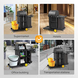 3-Shelf Commercial Cleaning Cart with Wheels, Housekeeping Caddy with Locker, Black, Great for Hotel, Stores, Schools