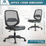 KIZECK Small Armless Mesh Office Computer Task Chair Without Arms with Adjustable Lumbar Support and Wheels for Adults and Kids