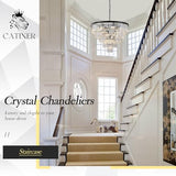 CATINER 30" Modern Crystal Chandelier,16-Light Large Black Light Fixture