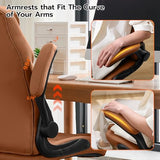 Ylzyxal Office Desk Chair, Ergonomic Computer Chair with Padded Flip-Up Arms and Adjustable Lumbar Support, PU Leather Executive Chair with Tilt Lock and 360° Swivel Rolling Wheels for Work