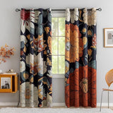 Tyrot Black Boho Floral 100% Blackout Curtains for Bedroom 72 inch Long 2 Panels Mid Century Botanical Black Out Curtains for Living Room Grommet Thermal Insulated Room Darkening Window Drapes,52Wx72L