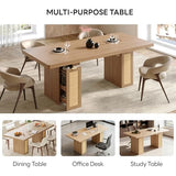 78.7" Farmhouse Dining Table for 6-8 People, Extra Thick Wood Top with 2 Hidden Adjustable Storage Drawers, Rustic White