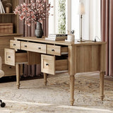 WAMAPT Farmhouse Executive Desk with 5 Drawers, Home Office Desk with Charging Station, 55 inch