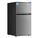 Upstreman 3.1 Cu.Ft Mini Fridge with Freezer, Double Door Small Fridge, Dorm Essentials, Adjustable Thermostat, Energy Saving, Mini Refrigerator for Office, Dorm,Bedroom, Stainless