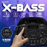 Dolphin Bluetooth Party Speaker – Dual 15" Woofers, 100W RMS, Deep Bass, High Volume, X-BASS, TWS, LED Light Show, Rechargeable Battery, Karaoke Mic Included, PartyBox
