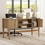 WAMAPT Farmhouse Executive Desk with 5 Drawers, Home Office Desk with Charging Station, 55 inch