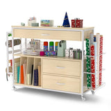 Anrigeail Wrapping Paper Storage & Organizer, Craft Cart with Ribbon & Gift Bag Storage, Wrapping Paper Organizer Holder(3 Wooden Drawers- Oak)