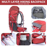 MIVENTO 50L Hiking Backpack - Water-Resistant Nylon Bag with Flap Top, Camping Travel Backpack for Men Women (Red)