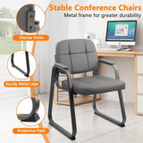 CLATINA Waiting Room Guest Chair with Bonded Leather Padded Arm Rest for Office Reception and Conference Desk Black with Sled Base Grey 8 Pack