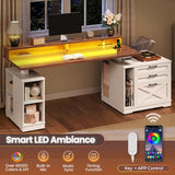 55" Height Adjustable Computer Desk with 3 Drawers, File Cabinet, Storage Shelves
