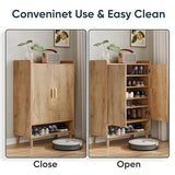 Smuxee Oak Shoe Cabinet with Line Groove Design, 6-Tier Shoe Storage Cabinet with Adjustable Shelves, Freestanding Shoe Organizer Cabinet for Entryway, Hallway, Closet, Living Room