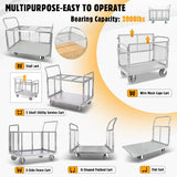 Platform Truck Cart with Cage, Multipurpose 6 in1 Foldable Flatbed Cart Heavy Duty Push Cart Dolly