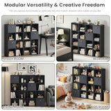 Black Cube Storage Organizer, 16 Open Cubes Bookshelf with 3 Storage Drawers
