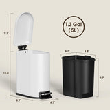 CEROELDA Small Bathroom Trash Can with Lid Soft Close, 5L/1.3 Gallon Stainless Steel Slim Garbage Can