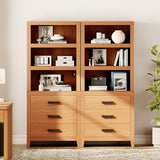 WAMPAT 74" Tall BookBookshelf, Large Farmhouse Bookcase with 3 Drawers Set of 2