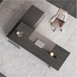 71 inch Modern L Shaped Gray Executive Desk with Combination Lock Drawer