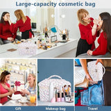 Gosect Large Makeup Bag, Cute Cosmetic Bag for Women Girls, Floral Coquette Aesthetic Toiletry Bag, Travel Make Up Organizer Bag (Purple Flower)