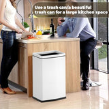6.6 Gallon/25L Stainless Steel Square Trash Can, Large Capacity Kitchen Garbage Can, Business Trash Bin