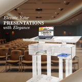Kingdom Acrylic Lectern or Podium by AVTronics with 6 Column Base and a Wide Middle Shelf with Plenty of Space for Your Presentation Needs