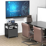 AV Cart with Keyboard Tary and Locking Cabinet Laptop Cart on Wheels Utility Carts and Pullout Tray