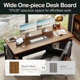 71" Standing Executive Desk with Privacy Panel, Large One-Piece Electric Height Adjustable Stand Up Desk, Black Walnut