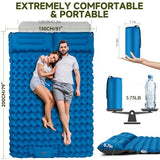 Double Camping Sleeping Pad, 4" Extra Thick 2 Person Inflatable Sleeping Pad with Built-in Foot Pump & Pillow, Ultralight Self Inflating Camping Mattress for Tent, Backpacking, Hiking, Travel, RV