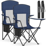 SONGMICS Breathable Camping Chairs, Foldable Outdoor Chairs Set of 2, High Back, Adjustable Armrests, Drink Holder, Weight Capacity 330 lb, for Sports Garden Backyard, Harbor Blue UGCB028Q01