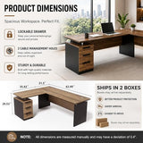 GT BLACK TURNSTONE 63" L Shaped Executive Desk, Modern Office Desk with 3 Drawers