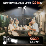 AKOFUN 15000 mAh Rechargeable Camping Light with Stand, Cordless Work Light with 3 LED Lamp Heads, 5500 Lumens Dimmable Camping Essentials Gear Emergency Flashlight with 86" Detachable Tripod, Black
