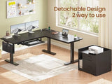 L Shaped Electric Standing Desk with File Cabinet, 63 x 53'' Height Adjustable Home Office Computer Desk with Drawers, Power Outlet