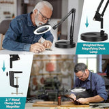 Magnifying Glass with Light and Stand, 2-in-1 Desk Lamp & Clamp Light, Seylae 5 Color Modes
