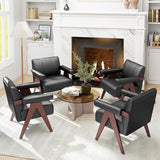Black Leather Accent Chairs Set of 2, Mid Century Modern Accent Chair, Side Arm Chairs for Living Room