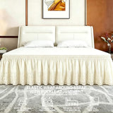 ANARACHON Full Bed Skirt, Wrap-Around Elastic Ruffled Eyelet Bed Skirt Full Size Dust Ruffle with Gathered Styling and Embroidered Details, 18" Drop Length (Light Yellow)