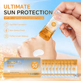 50PCS Mini Sunscreen Bulk, Travel Size Sunscreen SPF 50+, Sunscreen Packets, Bulk Mini Sunscreen for Face & Body, Lightweight, Waterproof & Non-Greasy, Perfect for Thank You Gifts & Beach Must Haves