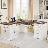 Farmhouse L Shaped Executive Desk with 4 Drawers, Home Office Desk