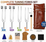Tuning Forks for Sound Healing Set – 128Hz, 136.1Hz, 256Hz & 384Hz Weighted & Unweighted Aluminum Alloy Tuning Forks with Activator & Travel Pouch for Meditation, Yoga & Chakra Healing
