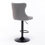 MOOLSUN Rotating Velvet Bar Stools Set of 4, Modern Padded with Nailhead Trim and Tufted Back, Adjustable Swivel Counter Height Stools for Kitchen Island, Bar, Club,Gray(Black Base)