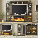 98" Farmhouse TV Stand with 36" Electric Fireplace, Large Entertainment Center
