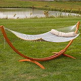 Sunnydaze Outdoor Hammock with Spreader Bar - 450-Pound Capacity Curved Spreader Bar Hammock - Neutral Stripe