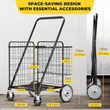 Heavy Duty Utility Cart with Double Basket & Removable Waterproof Liner with Lid for Laundry