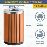 Zedfire 17 Gallon Round Outdoor Trash Can - Heavy Duty Steel & Wood Composite Commercial Decorative Garbage Bin