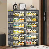 wesimple 24 Pairs Portable Shoe Storage Cabinent of 3-Step Fast Installation,Plastic Shoe Box with Magnetic Clear Door for Entryway, Enclosed Shoe Rack for Sneaker, Heels etc.. (2Row, 6Tier)