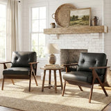 Black Leather Office Accent Chair Set of 2 with Wooden Arms, Comfy Guest Waiting Room Chairs