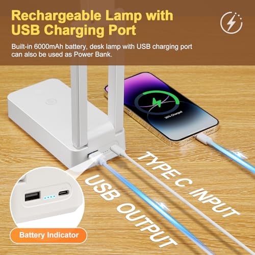 Rechargeable Lamps Cordless Lamps,6000mAh Battery Powered Lamp,3 Color ...