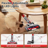 Cordless Vacuum Cleaner, 35Kpa Vacuum Cleaner for Home, 45Mins Stick Vacuum with LED Display, Anti-Tangle & Wall Mount Charging, 6 in 1 Lightweight Vacuum for Hard Floors, Carpet, Pet Hair (red)
