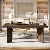 63-Inch Executive Desk, Solid Wood Home Office Computer Desk with Heavy Duty Legs, Rustic Brown