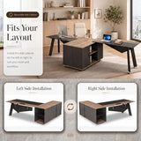 63" Executive Office Desk with Reversible Storage Cabinet, L Shaped Office Desk