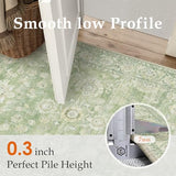 WondRg 2x6 Green Washable Runner Rug for Kitchen Hallway Neutral Floral Soft Non Slip Rug Low Pile Distressed Carpet for Bathroom Bedroom Indoor Nursery