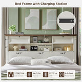 Farmhouse King Size Bed Frame with 2 Drawers & 4 Bookcases On The Headboard